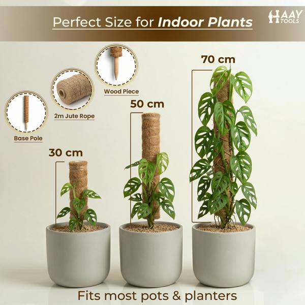 HAAY TOOLS Moss Pole for Monstera & Houseplants – Natural Coir Plant Support Stake for Indoor Climbing Plants