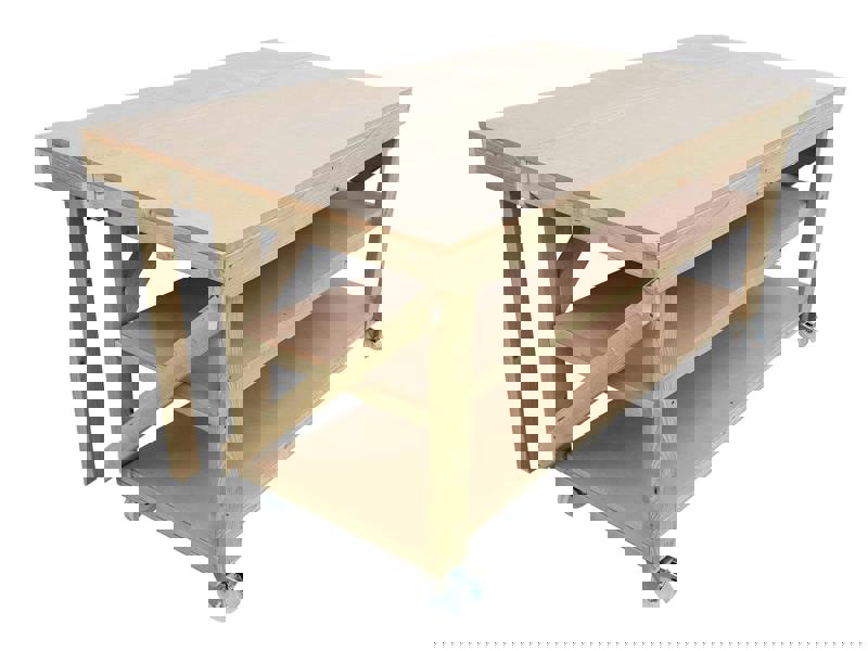 Arbor Garden Solutions Wooden MDF Top Workbench With Extendable Working Surface with Double Shelf and Wheels