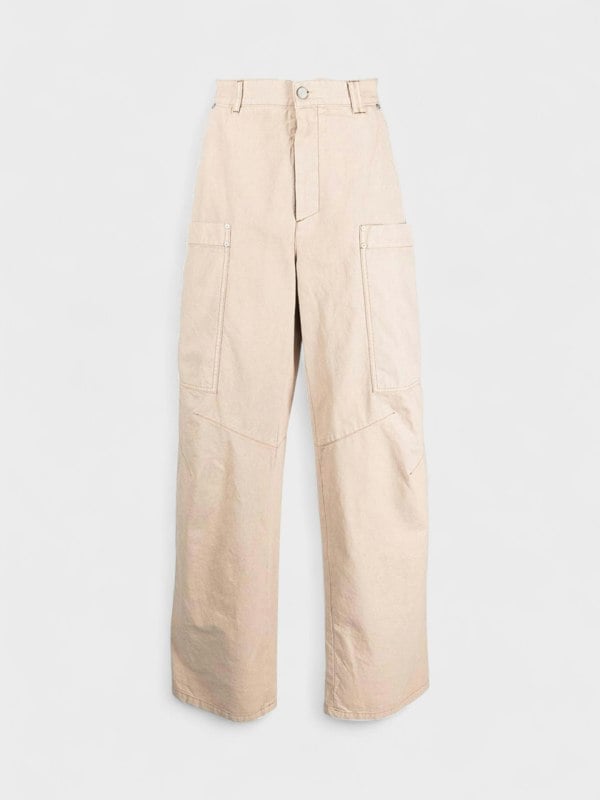 Palm Angels Wide Leg Cargo Trousers Beige