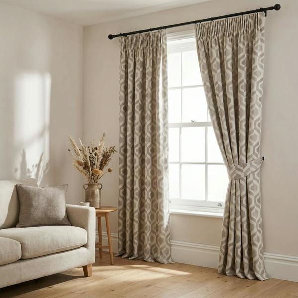 Gusta made-to-measure curtains in Grey, styled in a living room