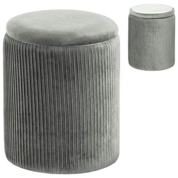 Storage Ottoman Modern Velvet Round Foot Stool for Living Room Bedroom 45 cm Grey