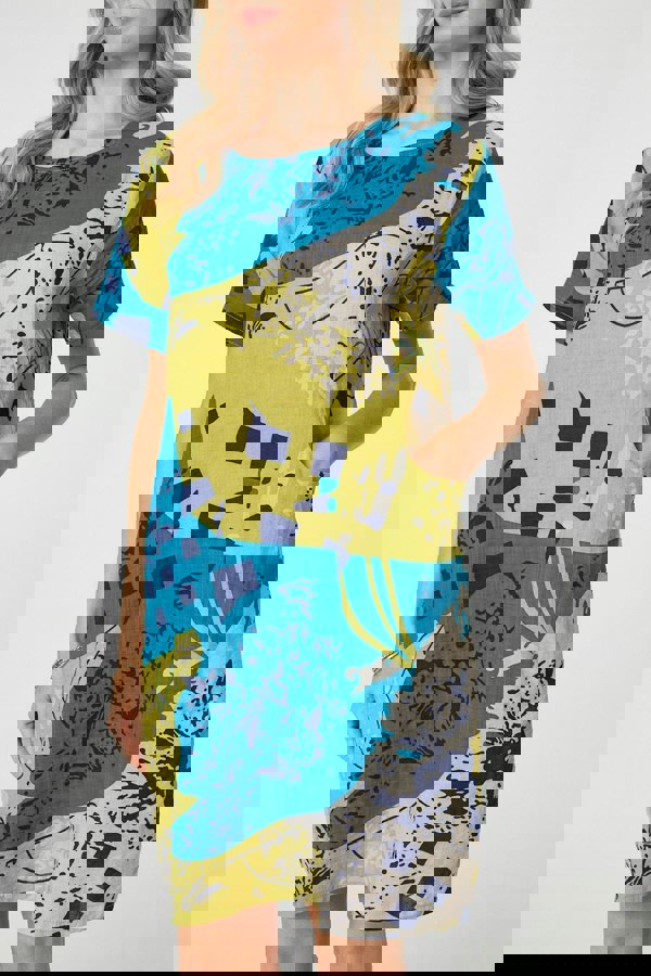 Yellow | Abstract Print Short Sleeve Shift Dress