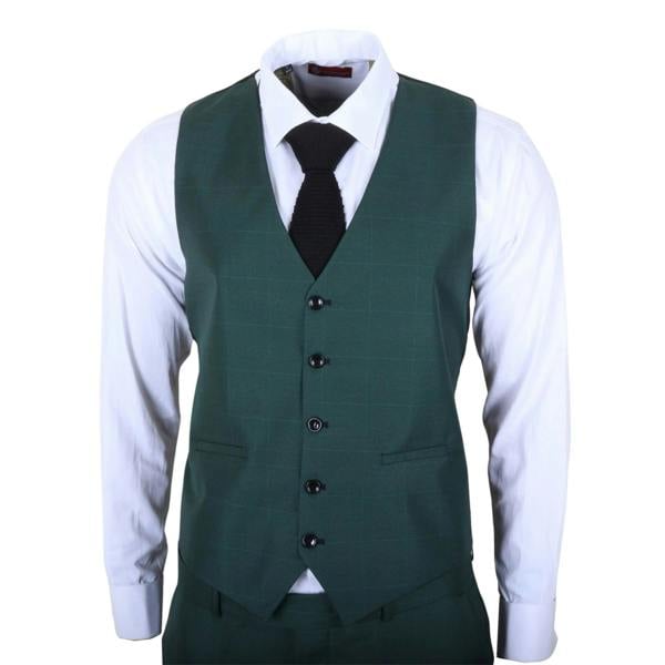 TruClothing IM52 - Men's Green Check 3 Piece Tailored Fit Suit