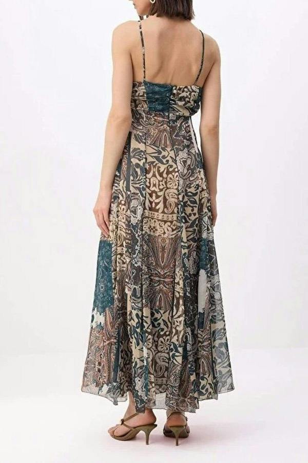 WOVCOR Shawl Pattern Maxi Woven Dress