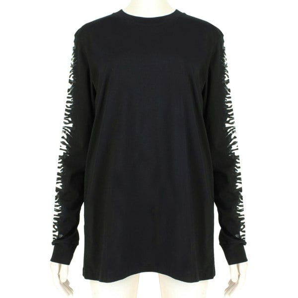 Proenza Schouler black long sleeve top with zebra print sleeves