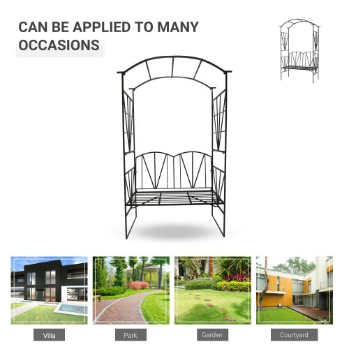 Wyld Haus Sovemo Metal Black 2 Seater Garden Bench With Arch Back For Climbing Plants