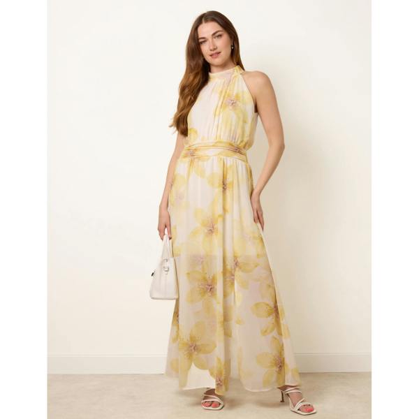 Blue Vanilla Floral Print Halter Neck Occasion Dress