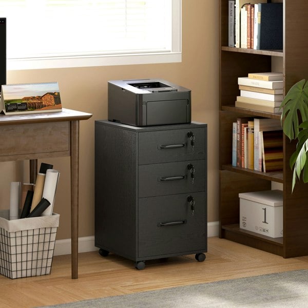 HOMCOM 3 Drawer File Cabinet Rolling Filing Cabinet for A4 and Letter