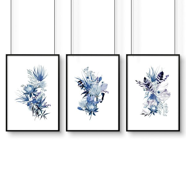 Botanical prints framed | set of 3 wall art prints