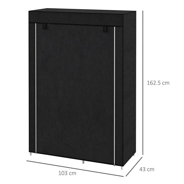 Black foldable fabric wardrobe with side panels; dimensions shown: 103 x 43 x 162.5 cm.