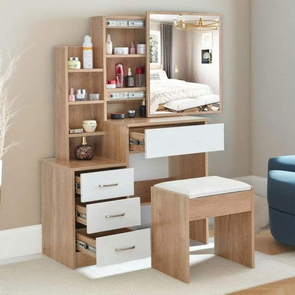 Rafaelo Mobilia 4 Drawer Dressing Table With Mirror And Stool