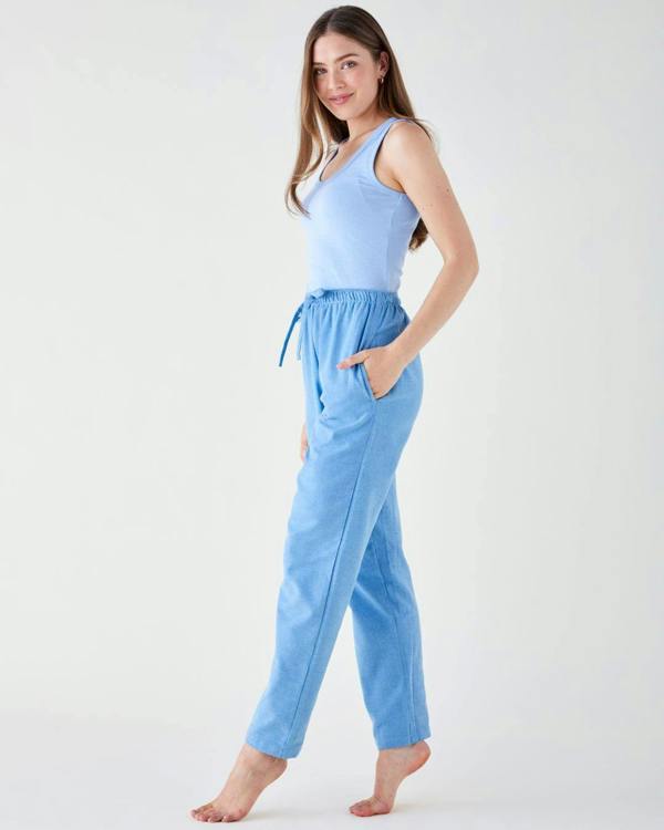British Boxers Women's Brushed Cotton Pyjama Trousers - Sky Blue Herringbone