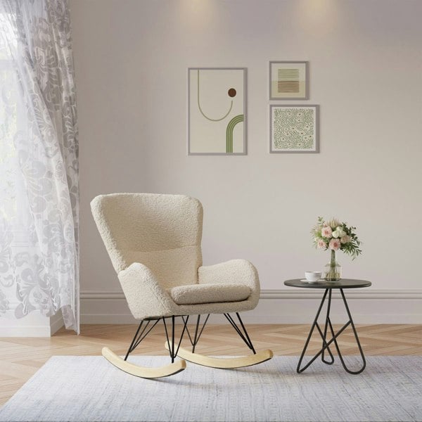 Modern Faux Wool Rocking Chair Upholstered Beige Rocking Chairs Living and Home