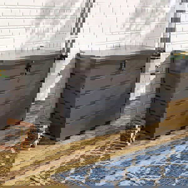 350L Grey Metal Outdoor Garden Storage Box Lockable Garden Storage Boxes Living and Home