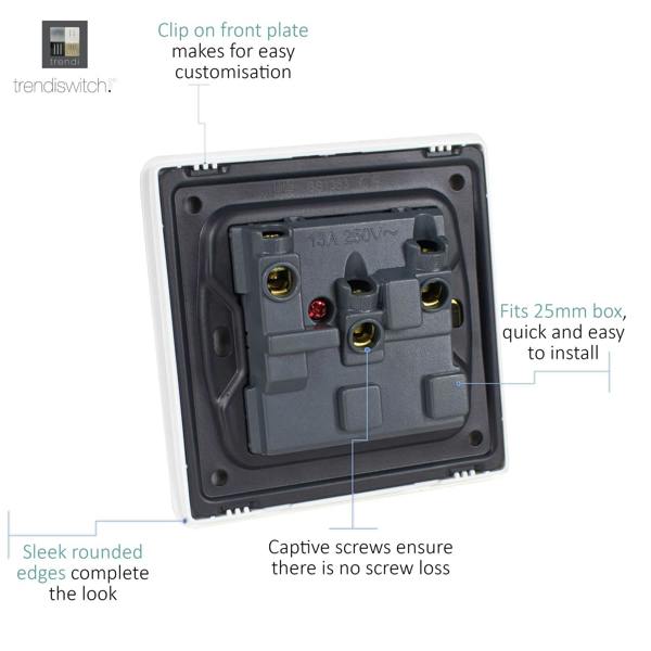 Trendi Switch 1 Gang 13 Amp Switched Plug Socket in Warm Grey
