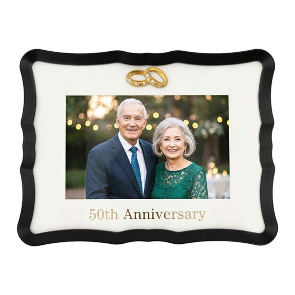 50th Anniversary Landscape 4x6 Frame with Gold Text and Gold Rings Image 1