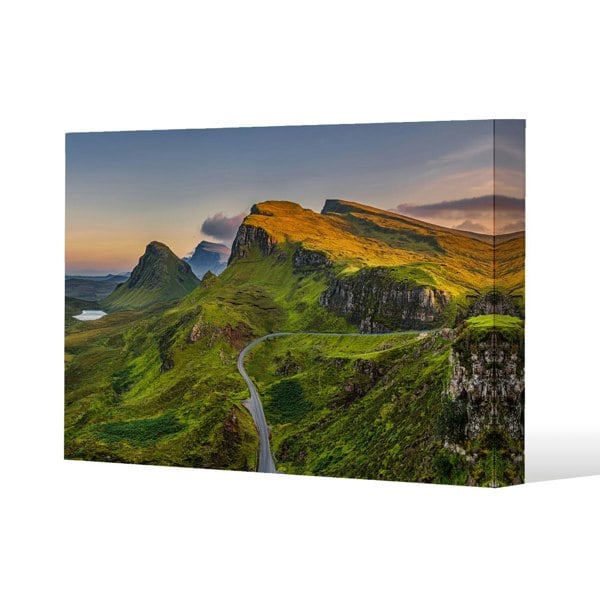 Benjamin Tate Design Panorama of Quiraing mountains sunset at Isle of Skye, Scottish highlands (Canvas Print)