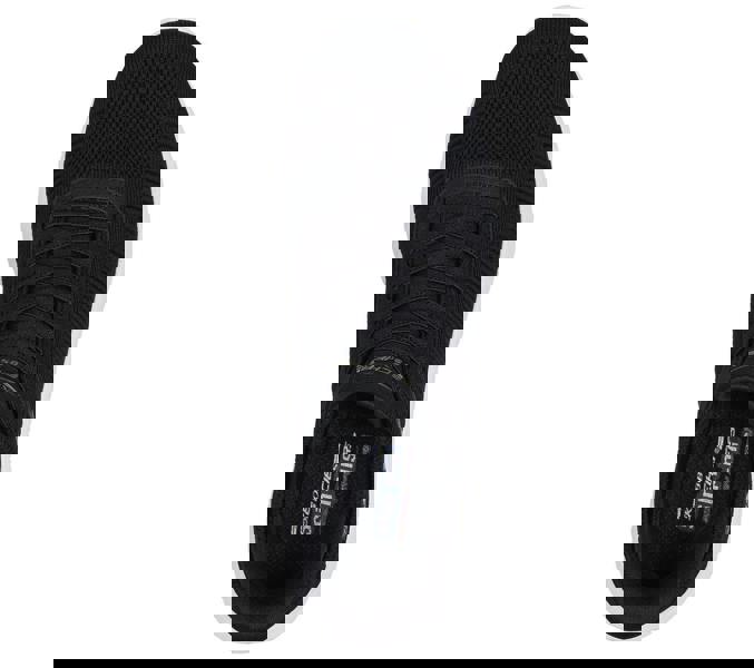 Skechers BOBS Sport Squad Chaos Womens Slip-Ins Sports Shoe Trainers, black slip-on athletic sneakers with breathable mesh upper and cushioned white sole.