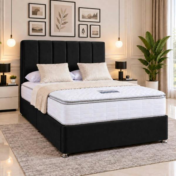 Paradise Beds Velmora Premium Upholstered Bed Frame with Tall Headboard and Mattress