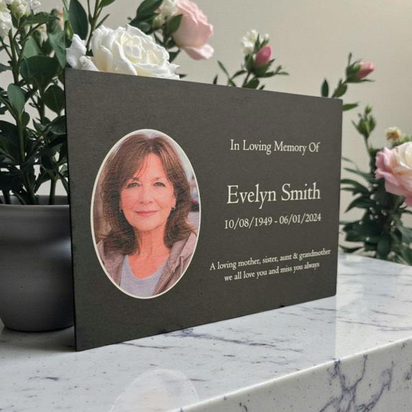 Memorials Direct Photo Slate Memorial Plaque, Add a Portrait & Personalised Text | 35 × 25cm (14×10”)