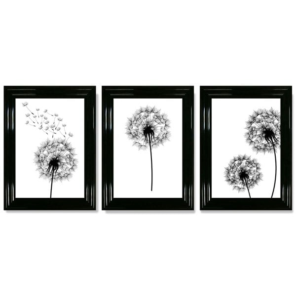 Artze Wall Art DANDELIONS Set of 3 Framed Sketch Wall Art Prints