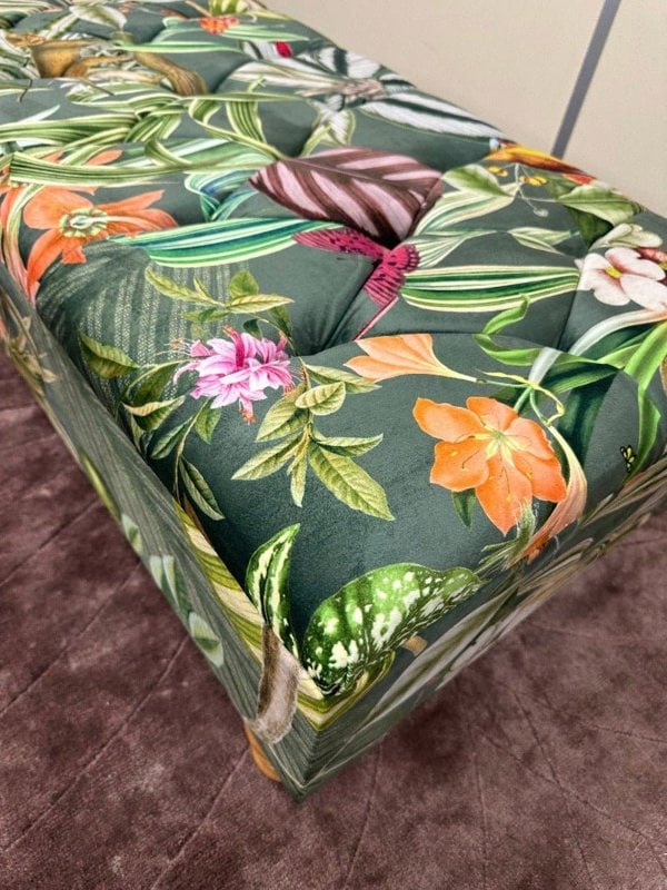 Green Floral Soft Vevet coffee table Ottoman Storage | premium Patterned Footstool Pouffe| - ISTOOLS