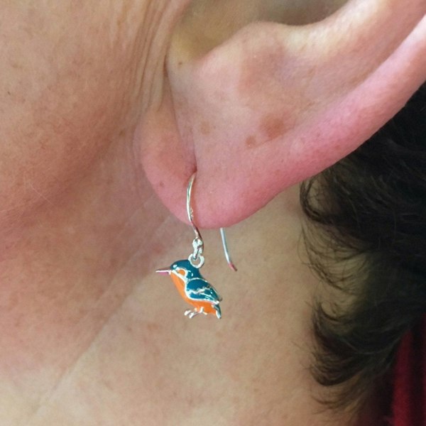 Sterling Silver Enamel Kingfisher Drop Earrings - Reeves & Reeves