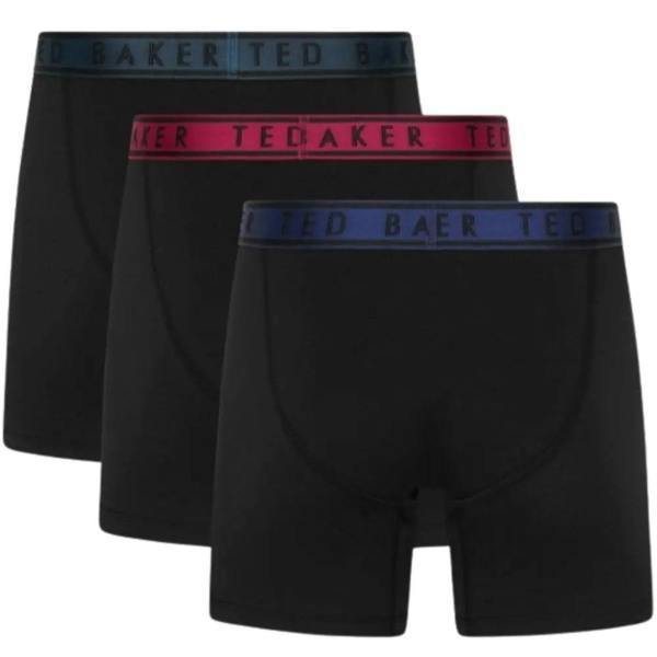 Ted Baker 3-Pack Contrast Waistband Boxer Briefs, Black w/ blue/pool/burgundy