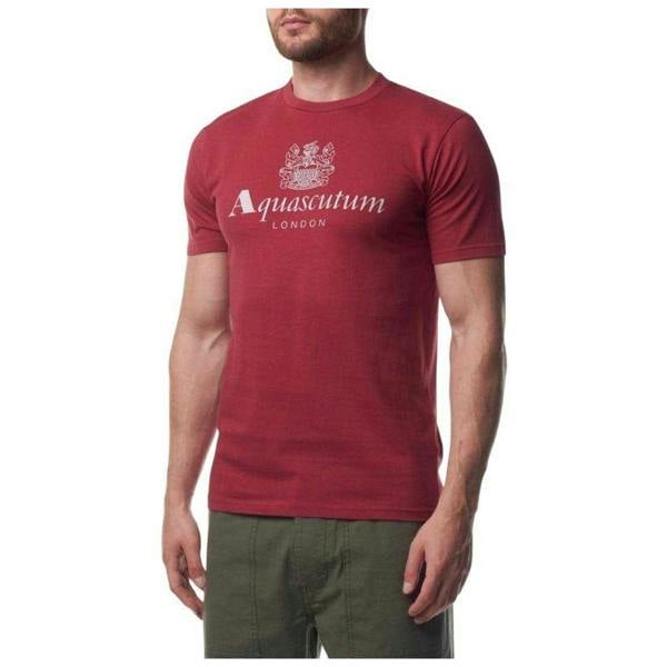 Aquascutum Mens Bordeaux Big Logo T-Shirt - Bordeaux/Burgundy - 