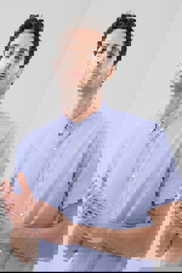 ENORSIA Solid Linen Blend Short Sleeve Shirt