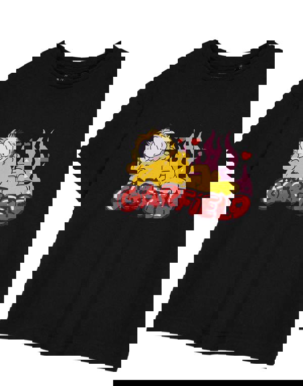 Garfield Womens Black Flames Cropped Short Sleeved T-Shirt