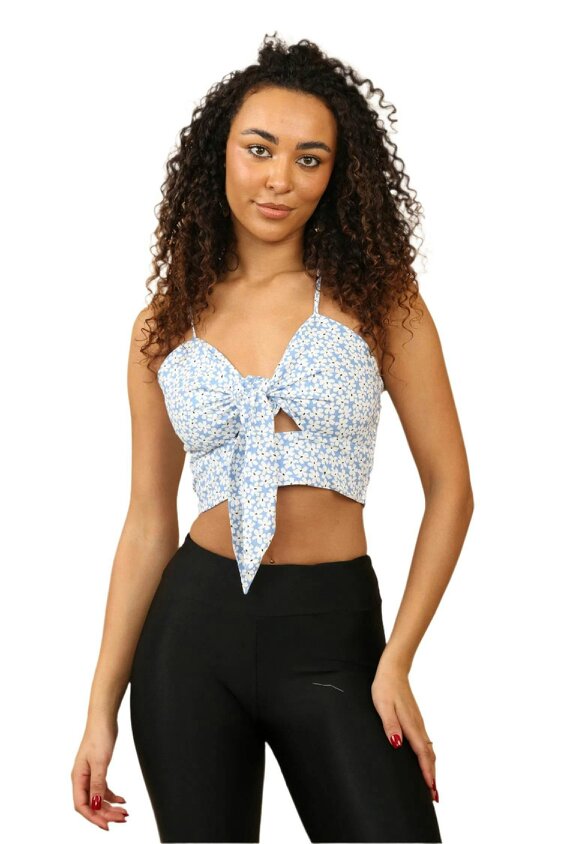Floral Knot Front Bra let – Sky Blue Flower Print