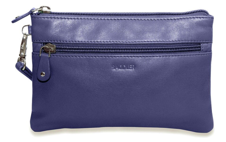 SADDLER SCARLETT Leather Zip Top Mini Clutch - Phone Holder with Detachable Wrist Strap - RFID Protected - Peacoat Blue