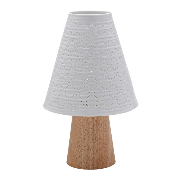 Hestia White Ceramic Table Lamp With Wooden Base