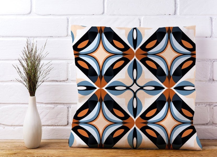 Warren Reed Brown And Blue Geometric Pattern Cushions