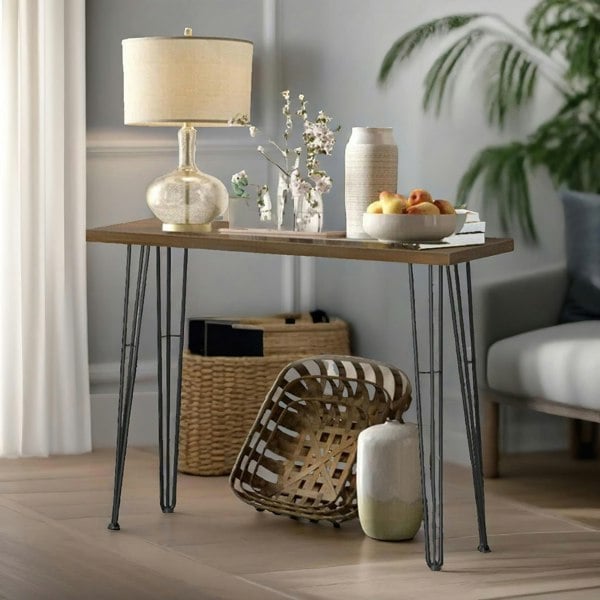 Rafaelo Mobilia Industrial Console Table With Metal Hairpin Legs