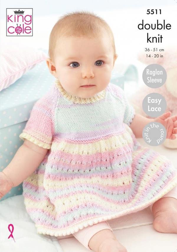 King Cole Beaches DK Knitting Pattern 5511, Dresses, Coats, Blankets for Baby, 14 - 20 Inches