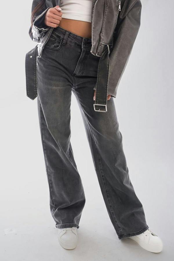 Chana Back Statement Distressed Straight Leg Jeans - Black