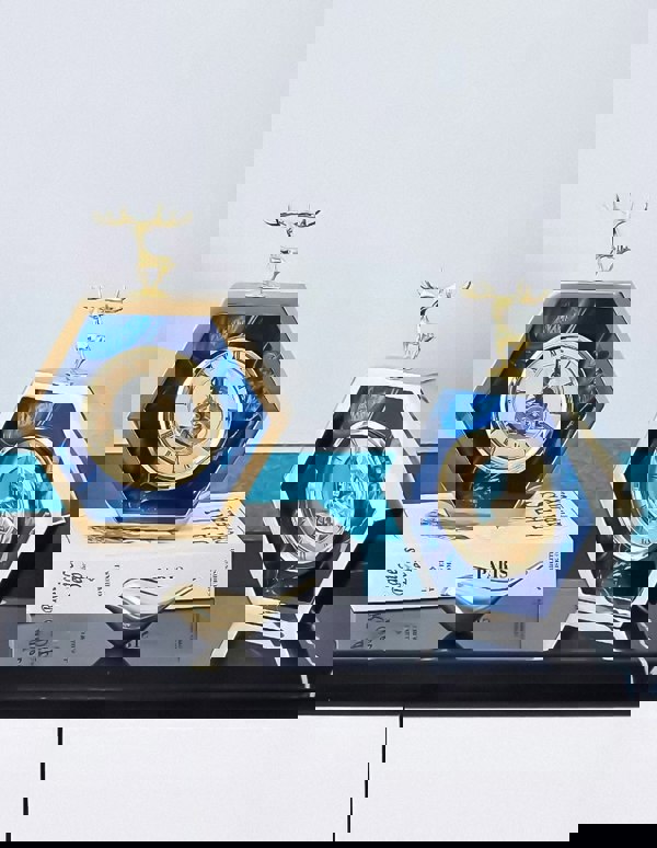 Anyhouz Tabletop Hexagon Gold Desk Clock With Deer Head Home Decor 23cm