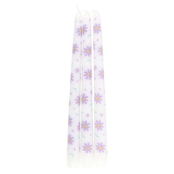 Serano Set of 3 Purple Daisy Taper Candles
