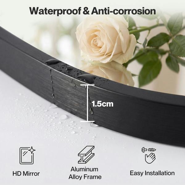 Yezi 30x40cm Arched Wall Mirror Black Metal Frame Bathroom Bedroom Vanity Mirror