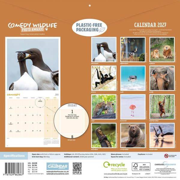 Comedy Wildlife Photography Awards Calendar 2027, Wall Calendars, Month To View, Humour, Gift