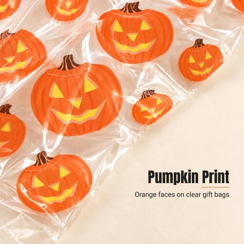 Shatchi 13x30cm Pumpkin Cello Gift Bags with Twist Ties, Pack of 20 for Halloween Treats