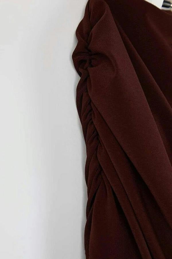 WOVCOR Ruched Carmen Neck Stretch Maxi Knit Dress