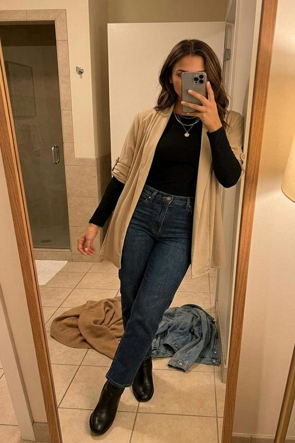 Vivian Open Front Roll Up Sleeve Cardigan - Beige