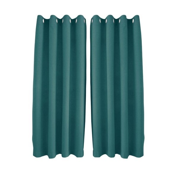 Teal Linen Fabric Blackout Eyelet Curtains - 46x54 Inch Drop - 2 Panel Image 1