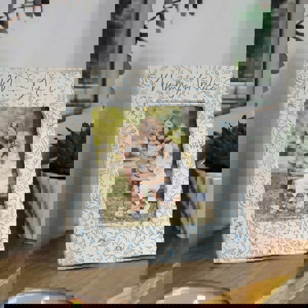 Personalised Memento Company Personalised Blue Floral Ceramic 4x4 Frame