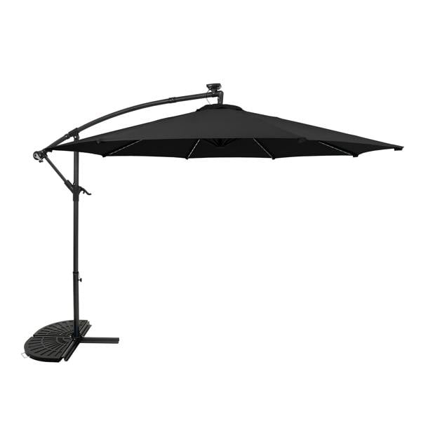 Jardi LED Cantilever Parasol 3m With Half Fan Base – Black
