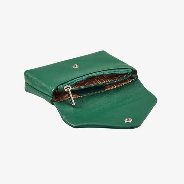 Compact green leather envelope coin pouch for everyday essentials 