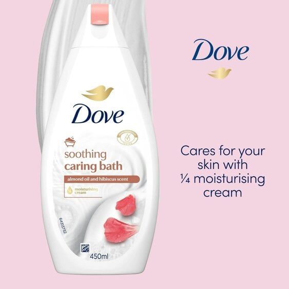 Dove Caring Bath Soak - Almond Cream & Hibiscus, 1/4 Moisturising Cream 3x450ml